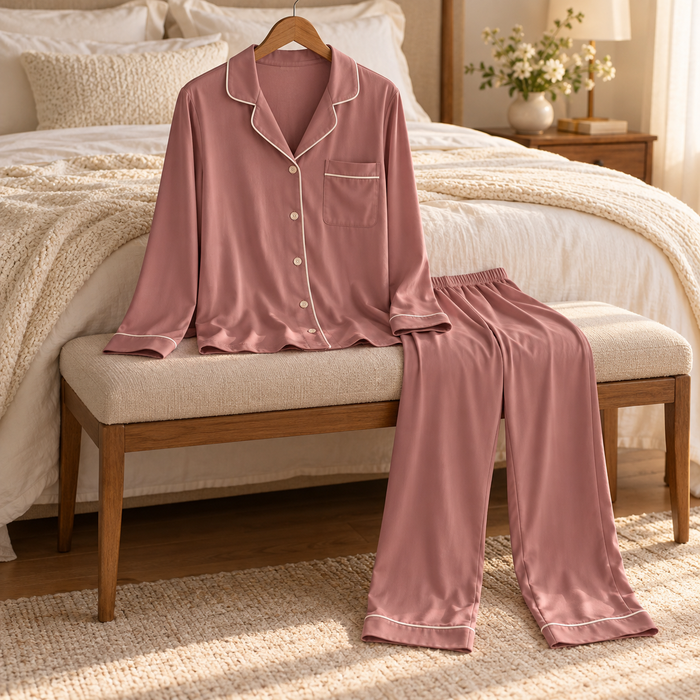 Rose Piped Pajama Set